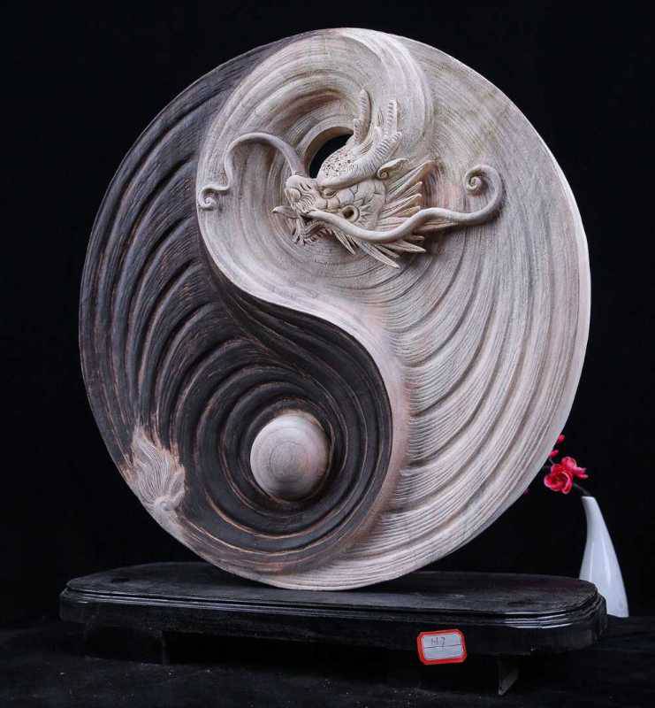 香樟太極龍行天下龍擺件玄關雙龍戲珠酒店擺件文化