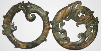 藝術品收藏 來寶文化 戰國時期精品 龍鳳玉環 一對